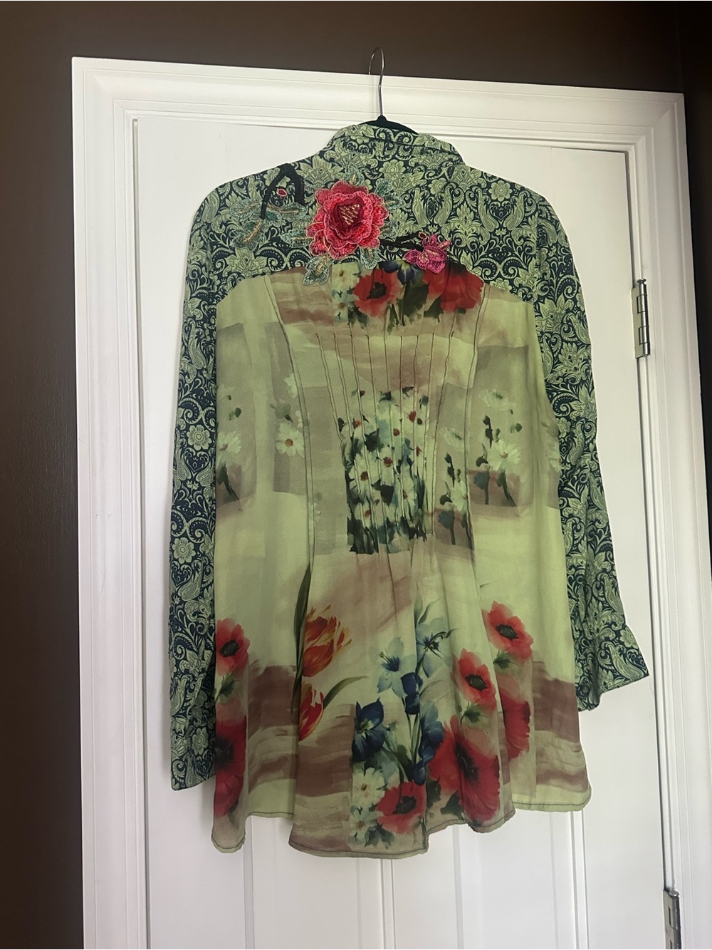 Aratta Green Sheer Floral Button-Down Blouse